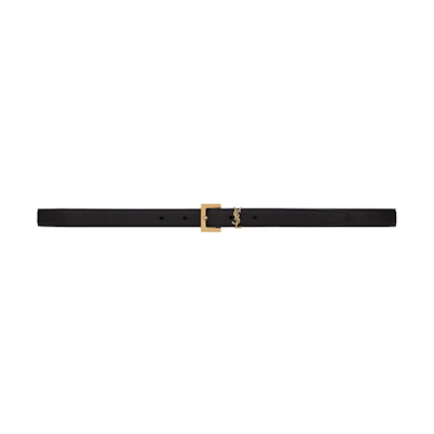 Saint Laurent Cassandre Thin Belt with Square Buckle in Grained Leather Black