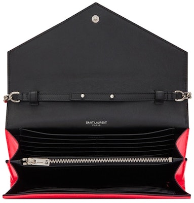 Saint Laurent Chain Wallet Monogram Grain de Poudre Embossed Patent Leather Neon Pink Lookbook Saint Laurent Chain Wallet Monogram Grain de Poudre Embossed Patent Leather Neon Pink