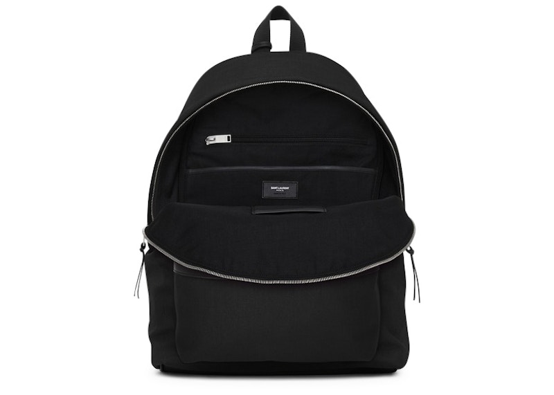 Lookbook Mochila Saint Laurent City Lona Negra con Detalles Plateados