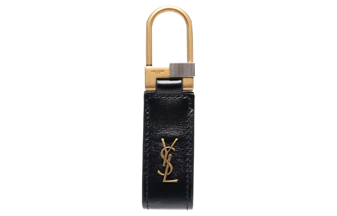 SAINT LAURENT Classic Logo Leather Keychain for Men. 66896102G0W1000
