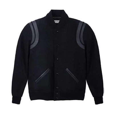 Saint Laurent Classic Wool and Leather Varsity Jacket Unisex Black 354718Y197Q1000