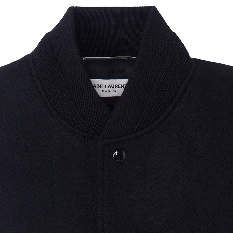 Shop Saint Laurent Classic Wool and Leather Varsity Jacket Unisex Black 354718Y197Q1000