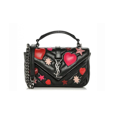 Saint Laurent College Chain Wallet Matelasse Hearts Black/Multicolor