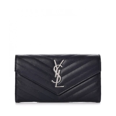 Saint Laurent College Flap Wallet Matelasse Large Navy