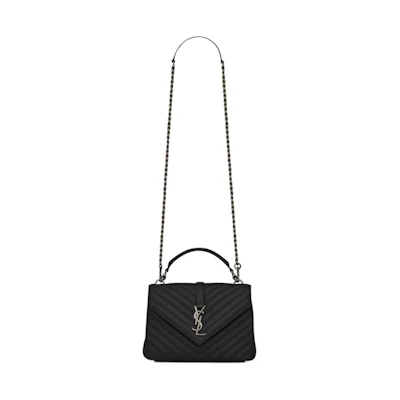 Saint Laurent College Shoulder Bag Matelasse Silver-tone Medium Black