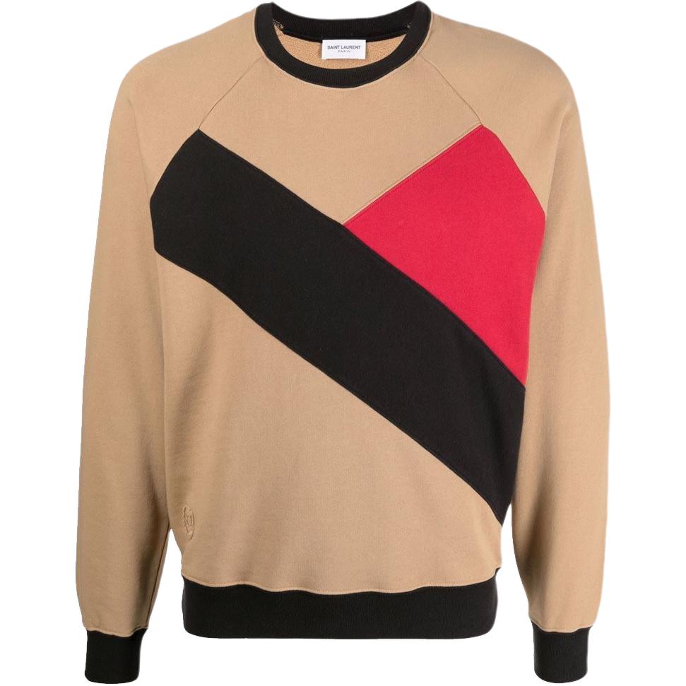 Saint Laurent Colorblock Crewneck Long Sleeve Sweatshirt Khaki 662018YBTY22154