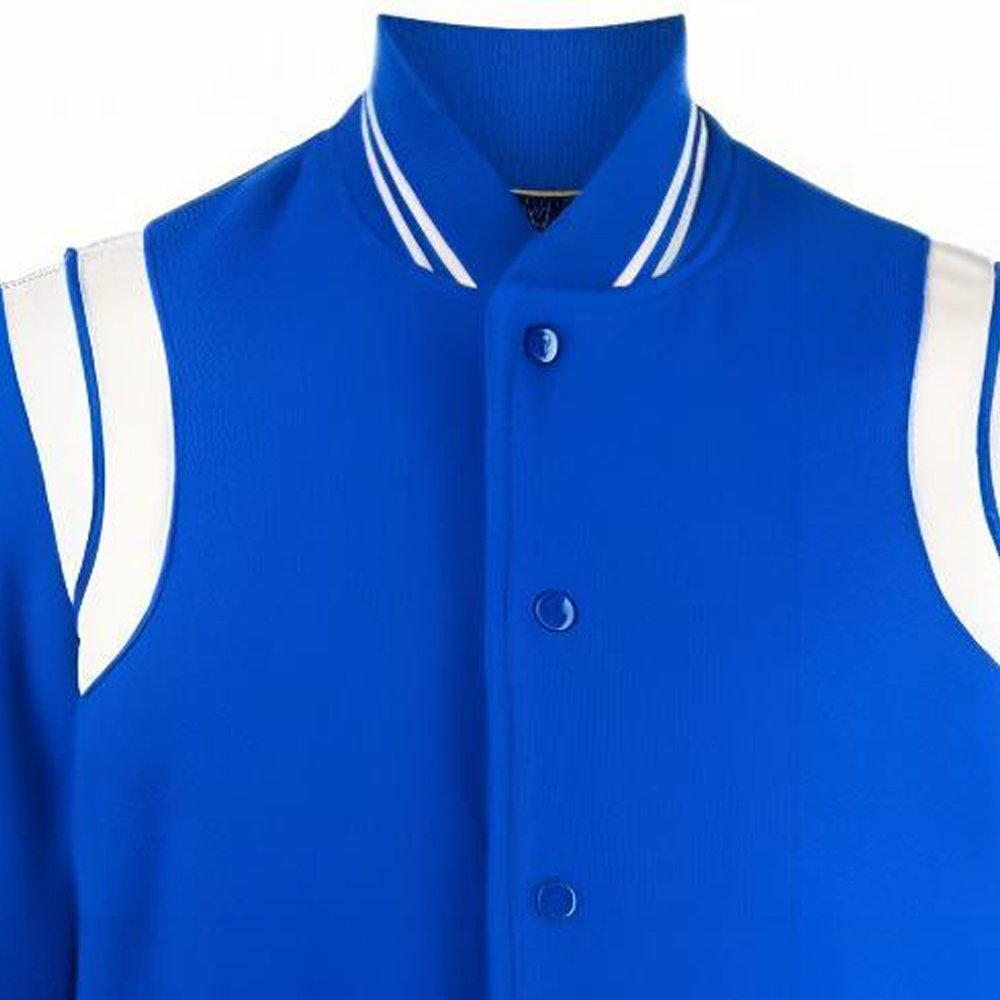 Purchase SAINT LAURENT Contrast Striped Button-Up Baseball Jacket - Blue. 354718Y180W4011