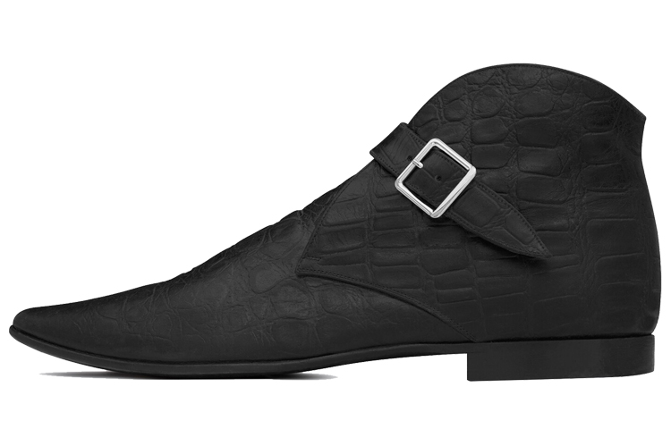 Saint Laurent Crocodile Embossed Leather Booties 'Black'