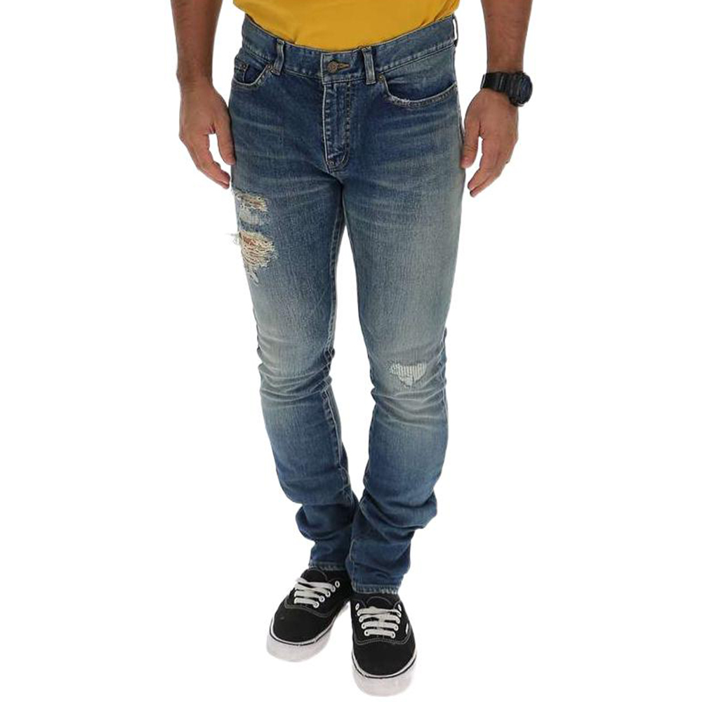 SAINT LAURENT Distressed Button Straight Cut Jeans Men’s Blue 578962YA5074781