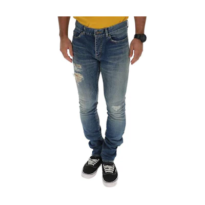 SAINT LAURENT Distressed Button Straight Cut Jeans Men’s Blue 578962YA5074781