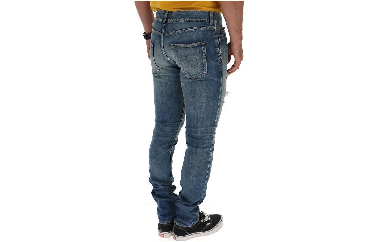 Lookbook 圣罗兰男士蓝色做旧直筒牛仔裤 578962YA5074781