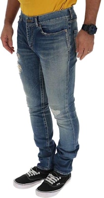 圣罗兰男士蓝色做旧直筒牛仔裤 578962YA5074781 Shop 圣罗兰男士蓝色做旧直筒牛仔裤 578962YA5074781