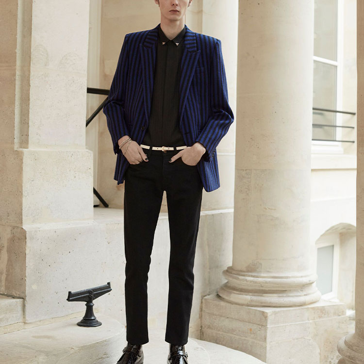 Purchase SAINT LAURENT Distressed Slim-Fit Black Denim Jeans with Pockets 670614YF8991220