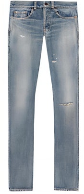 Saint Laurent Distressed Washed Logo Denim Jeans in Blue. 597052YM3724568 Buy Saint Laurent Distressed Washed Logo Denim Jeans in Blue. 597052YM3724568