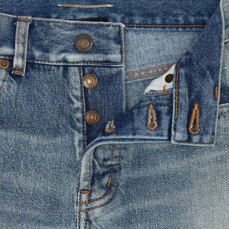 Cheap Saint Laurent Distressed Washed Logo Denim Jeans in Blue. 597052YM3724568