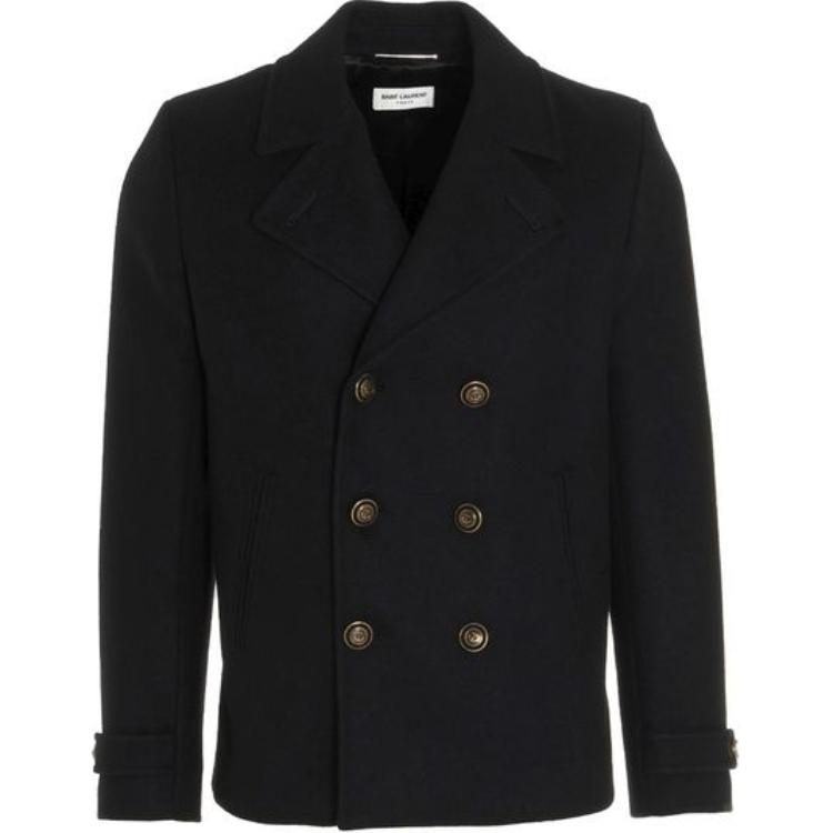 Saint Laurent Double-Breasted Solid Black Jacket 627374Y1B731000