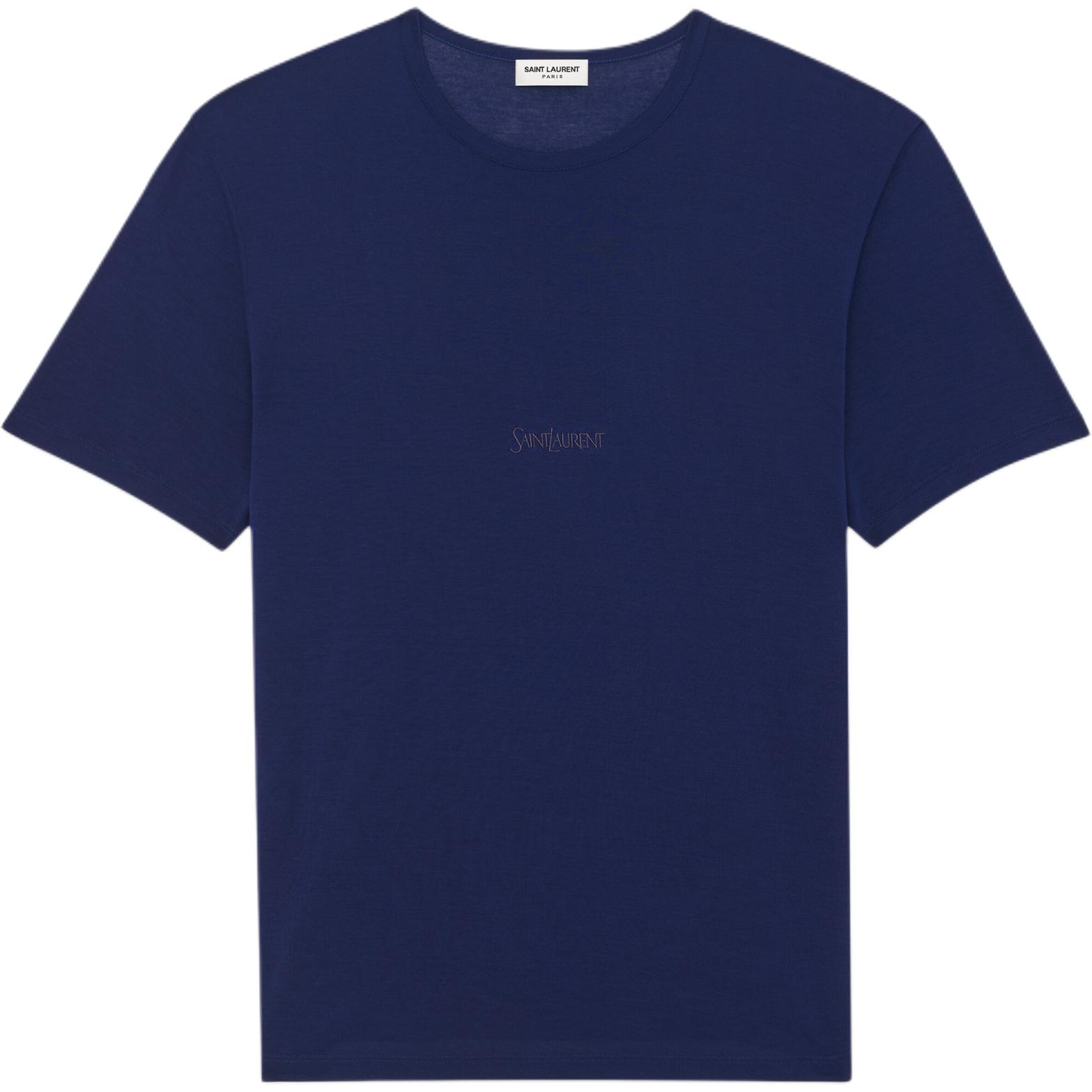 SAINT LAURENT Embroidered Blue Crew Neck T-Shirt for Men. 749102Y37IL4573