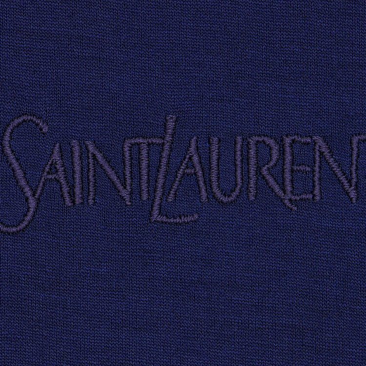 Shop 생로랑 남성용 자수 블루 크루넥 티셔츠. 749102Y37IL4573