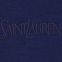 Shop SAINT LAURENT 男士刺繡藍色圓領T恤。 749102Y37IL4573