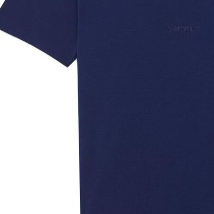 Sizing 생로랑 남성용 자수 블루 크루넥 티셔츠. 749102Y37IL4573