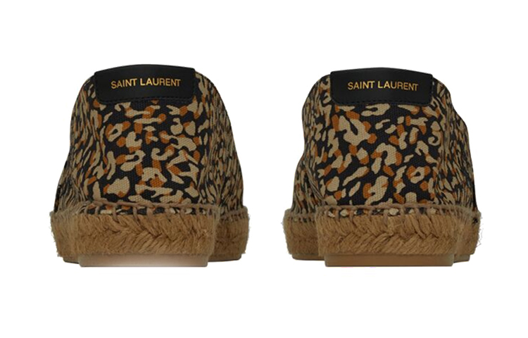 Shop SAINT LAURENT 聖洛蘭繡花豹紋圖案漁夫平底鞋 黑黃色