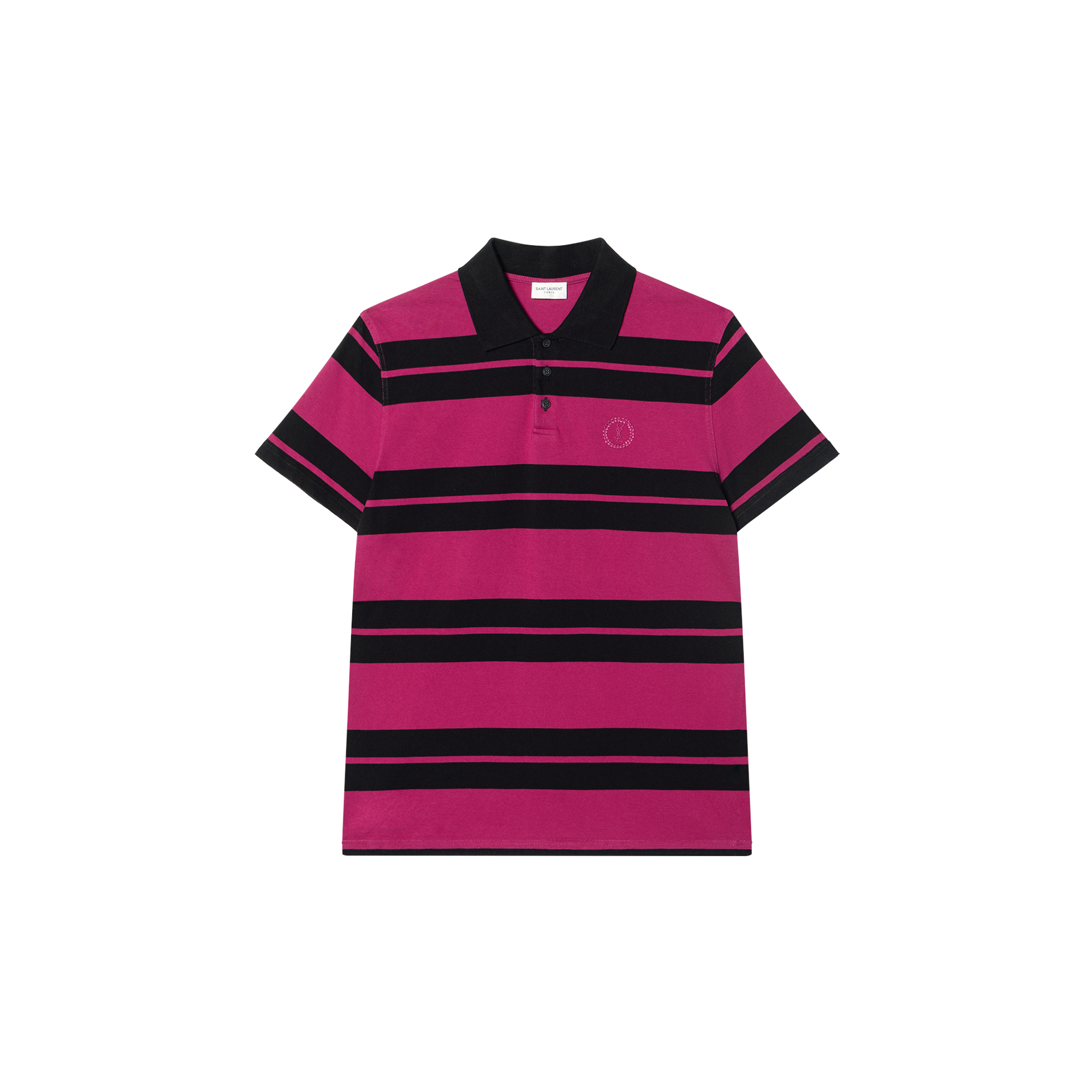 SAINT LAURENT Embroidered Logo Striped Knit Polo Shirt Purple - 662016Y36GR5610
