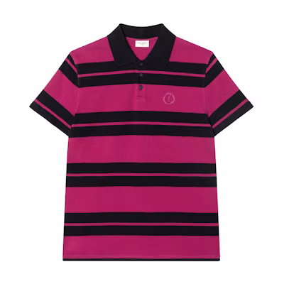 SAINT LAURENT Embroidered Logo Striped Knit Polo Shirt Purple - 662016Y36GR5610