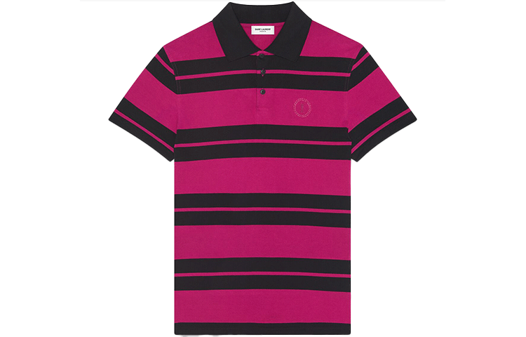 Order SAINT LAURENT Polo Rajut Bergaris Logo Bordir Ungu 662016Y36GR5610
