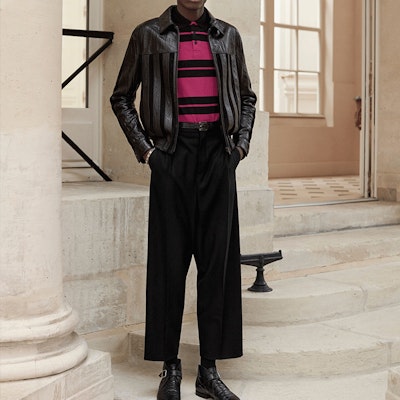 SAINT LAURENT Polo Rajut Bergaris Logo Bordir Ungu 662016Y36GR5610 Shop SAINT LAURENT Polo Rajut Bergaris Logo Bordir Ungu 662016Y36GR5610