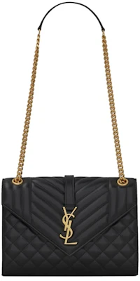 聖羅蘭中號信封包 斜紋縫製皮革黑色 Buy 聖羅蘭中號信封包 斜紋縫製皮革黑色