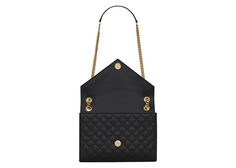 Lookbook 聖羅蘭中號信封包 斜紋縫製皮革黑色