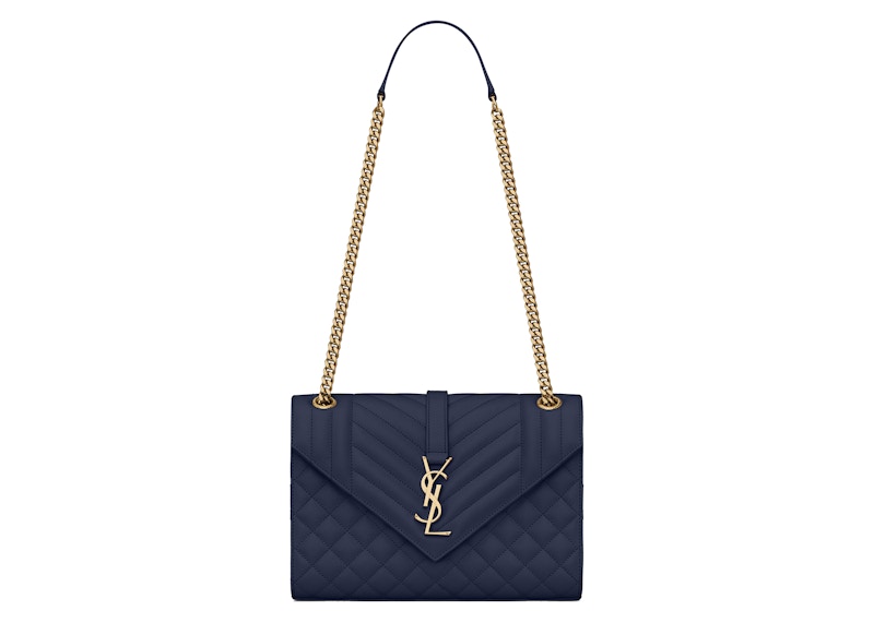 Buy 圣罗兰信封包中号拼接格纹海军蓝