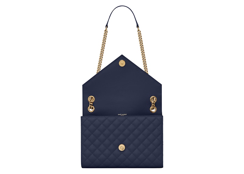 Lookbook 圣罗兰信封包中号拼接格纹海军蓝