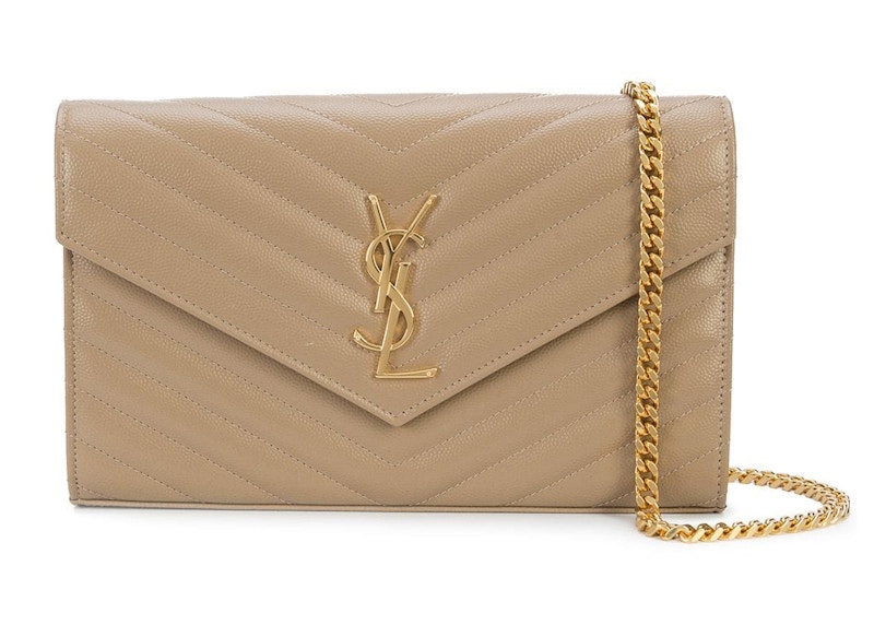 Saint Laurent Envelope Chain Wallet Grain De Poudre Gold-tone Powder