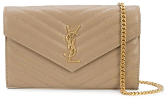 Saint Laurent Envelope Chain Wallet Grain De Poudre Gold-tone Powder Saint Laurent Envelope Chain Wallet Grain De Poudre Gold-tone Powder