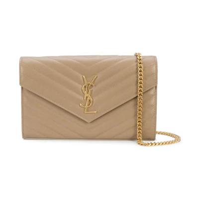 Saint Laurent Envelope Chain Wallet Grain De Poudre Gold-tone Powder