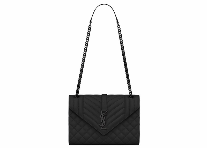 Saint Laurent Envelope Grain de Poudre Embossed Mix Matelasse Medium Matte Black
