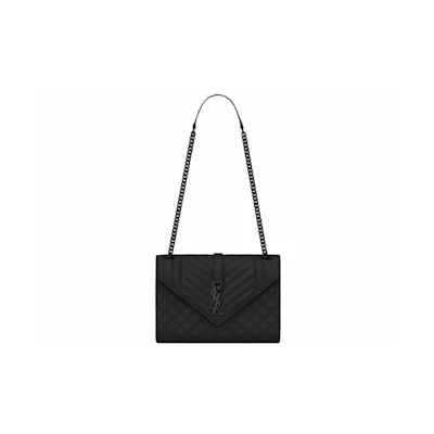 Saint Laurent Envelope Grain de Poudre Embossed Mix Matelasse Medium Matte Black