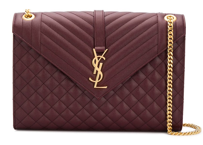 Saint Laurent Envelope Grain de Poudre Medium Burgundy