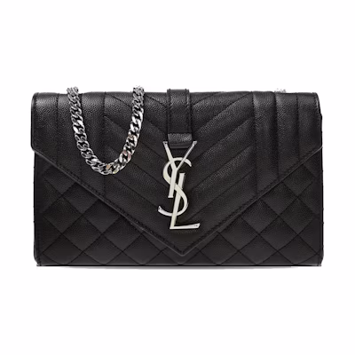 Saint Laurent Envelope Quilted Shoulder Bag Black