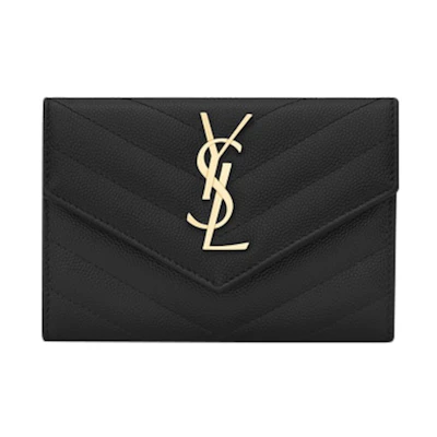 Saint Laurent Envelope Wallet Matelasse Grain de Poudre Small Black