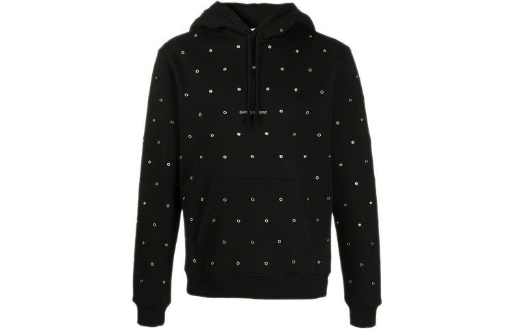 Saint Laurent Eyelet Detail Loose Black Sweatshirt for Men 632418YBQZ21032