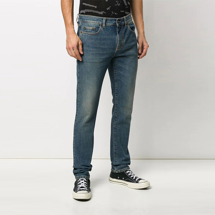 Shop 생로랑 페이디드 스트레이트 핏 청바지 남성 블루 601478YN5074270