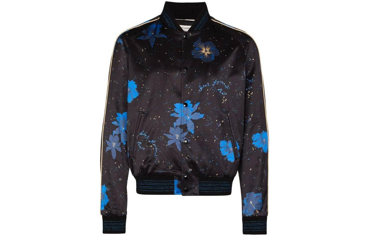 Saint Laurent Floral Print Bomber Jacket Black Long Sleeve 649112Y1C021093