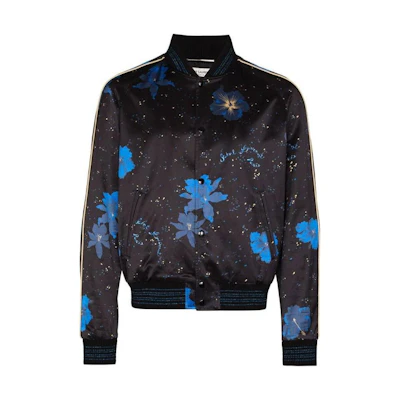 Saint Laurent Floral Print Bomber Jacket Black Long Sleeve 649112Y1C021093
