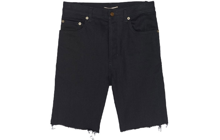 Order SAINT LAURENT FW21  Black Straight-Leg Mid-Rise Denim Shorts 638547YO5001080