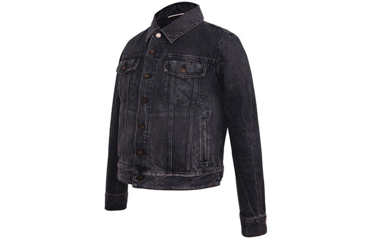 Shop SAINT LAURENT FW21 Black Denim Jacket with Collar. 505820YD8051098
