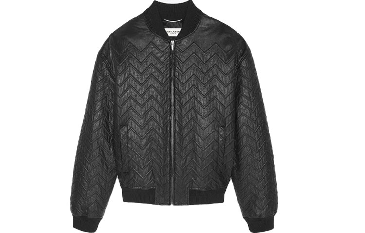 Saint Laurent FW21 Black Leather Chevron Aviator Jacket for Men 661008Y5RD21010
