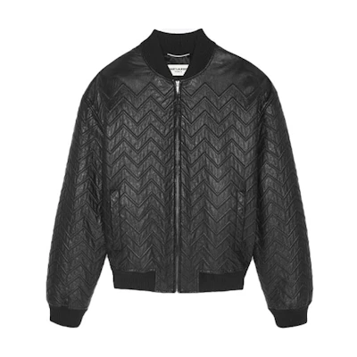 Saint Laurent FW21 Black Leather Chevron Aviator Jacket for Men 661008Y5RD21010