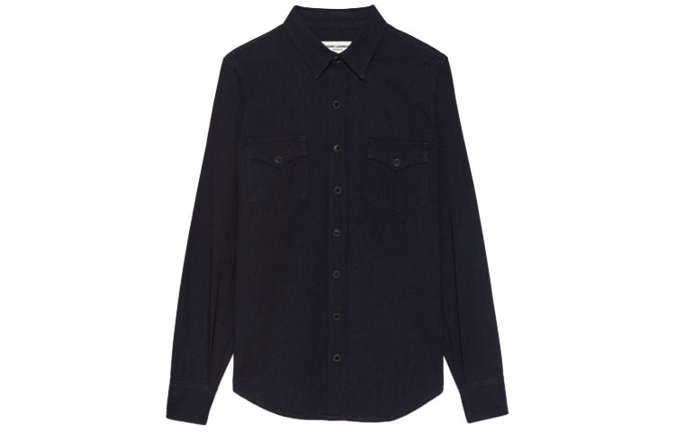 Order SAINT LAURENT FW21 Black Solid Single-Breasted Casual Long Sleeve Shirt 597059YM8811078